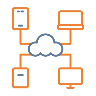 Bulut hesaplama renkli çizgi simgesi, teknoloji ve ağ konsepti, beyaz arkaplan üzerindeki bulut depolama ve ağ işareti, ana hatlar biçimindeki bulut hesaplama veri ağı