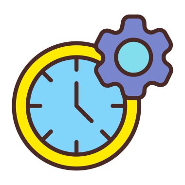 Cogwheel ikon vektörlü saat. İnce çizgi işareti. izole edilmiş sınır sembolü çizimi