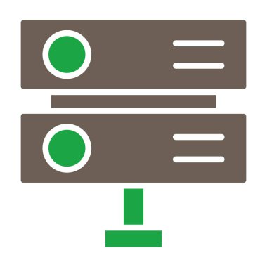 veritabanı vektör simgesi. biçim iki renkli düz sembol, gri ve yeşil renkler, yuvarlak açılar, beyaz arkaplan