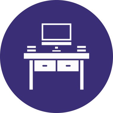 Bilgisayar masası. Web simgesi basit illüstrasyon