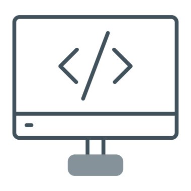 Kod simgesi, vektör illüstrasyonlu bilgisayar monitörü