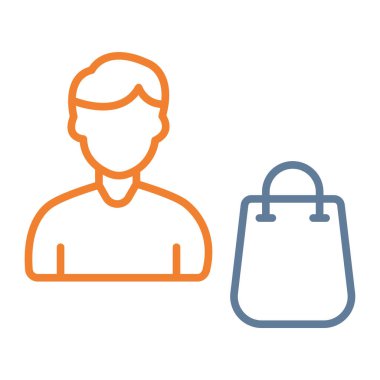 Beyaz arkaplan, çizgi biçimi, vektör illüstrasyonu üzerinde bir el çantası simgesi olan avatar erkek