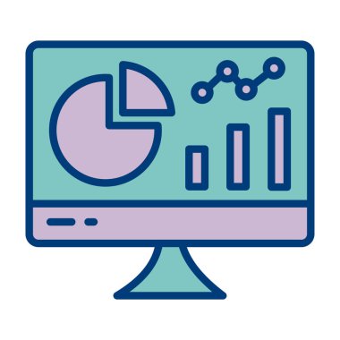 Pasta grafiği ve pasta grafiği simgesine sahip bilgisayar beyaz arkaplan, satır biçimi, vektör illüstrasyonuName