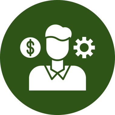 Dolar vektör simgesi. Bu yuvarlak düz sembol beyaz bir arka plan üzerinde yeşil ve gri renklerle çizilir.