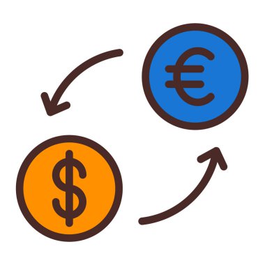 Dolar ve Avro sikkeleri dolar sembolü, çizgi biçimi