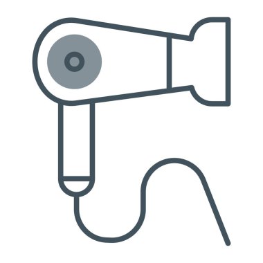 Kurutucu simgesi, ince çizgi ve izole edilmiş, doğrusal vektör web tasarımı, çizgi işareti. Mavi arkaplanda sembol, logo biçimi.