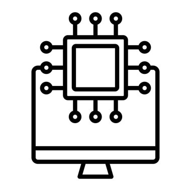 İşlemci vektörü ince çizgi simgesi