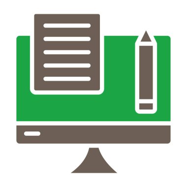 Kalem ikonlu dizüstü bilgisayar ve belge. vektör illüstrasyonu