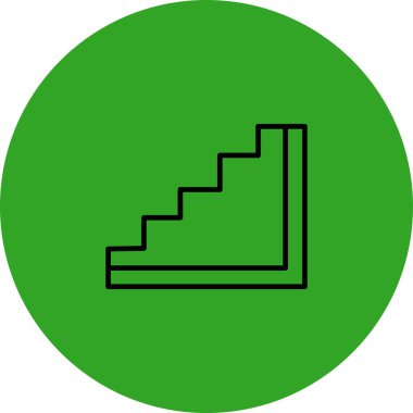 Merdiven ikonu. bu yuvarlak yuvarlak düz simge siyah arkaplan üzerinde yeşil ve beyaz renklerle çizilir