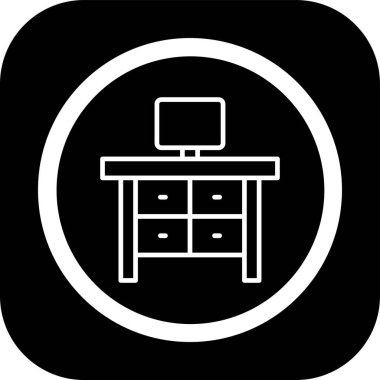 Masa ve bilgisayar simgesi, vektör illüstrasyonlu işyeri