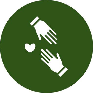 Love Care Hands vektör simgesi. biçim çift renkli düz yuvarlak sembol, eko yeşil ve gri renkler, beyaz arkaplanda yuvarlak açılardır.