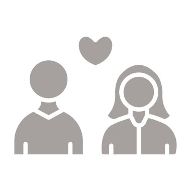 Evlilik çizgisi ikonu, aşk çifti aşk konsepti, beyaz arka planda Sevgililer Günü tabelası, mobil konsept için kadın ve erkek simgesi