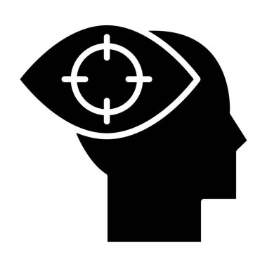 Hedef simgesi olan insan kafası. Beyaz arkaplanda izole edilmiş web tasarımı için hedef vektör simgesi olan insan kafasının basit bir çizimi