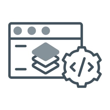 Web geliştirme simgesi, satır ve katı biçim, vektör illüstrasyonu, doğrusal işaret, sembol, beyaz arkaplan üzerindeki desen,