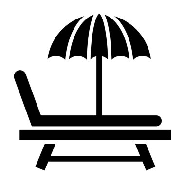 Güneş yatağı ve sahil şemsiyesi simgesi, vektör illüstrasyonu