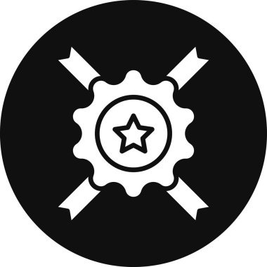 Ödül rozet ikonu. biçim düz sembol, siyah renk, yuvarlak açılar, beyaz arkaplan