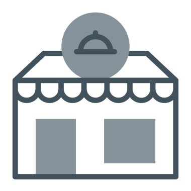 Market vektör simgesi. biçim düz sembol, yumuşak mavi renk, yuvarlak açılar, beyaz arkaplan