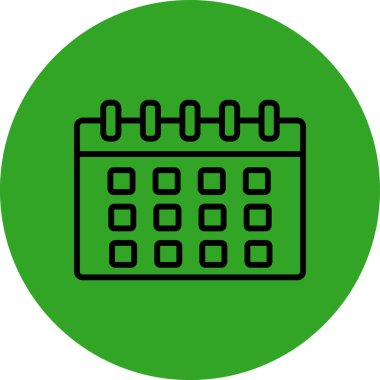 Takvim simgesi. Vektör biçimi düz simge, yuvarlak açılar, eko yeşil renk, beyaz arkaplan.