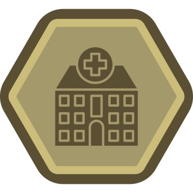 Tıbbi bir ikon. Vektör biçimi yuvarlak açılı düz ikonik sembol, sarı renk, beyaz arkaplan.