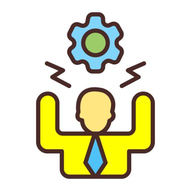 Şanzıman tekeri simgesi olan iş adamı, çizgi biçimi