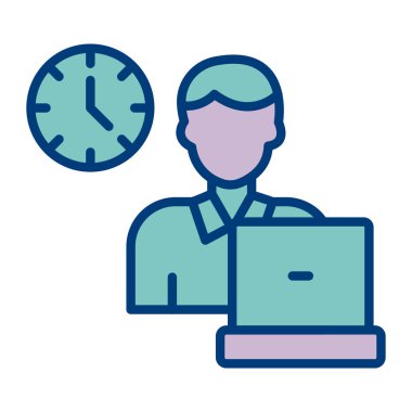 Dizüstü bilgisayarı ve saat vektör çizimine sahip iş adamı