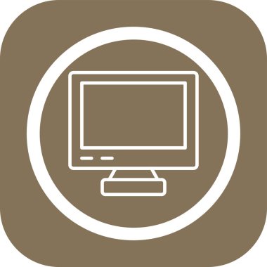 Bilgisayar ekranı vektör simgesi. biçim düz yuvarlak kare düğme, turuncu ve gri renkler, beyaz arkaplan