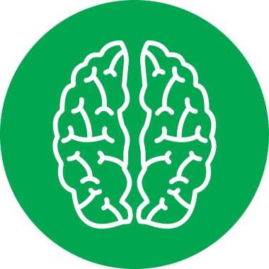 Beyin vektör simgesi. biçim düz yuvarlak düz simge, eko yeşil renk, beyaz arkaplan.