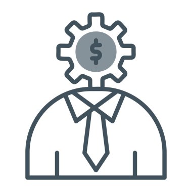 Dolar işareti ikonu olan bir iş adamı. Sıra tarzı. doğrusal vektör çizimi.