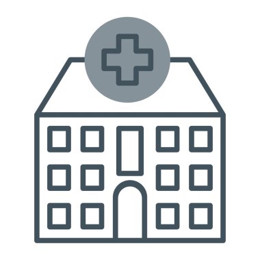 Hastane binası vektör ikonu. Stil düz simge sembolü, kobalt rengi, yuvarlak açılar. beyaz arkaplan.