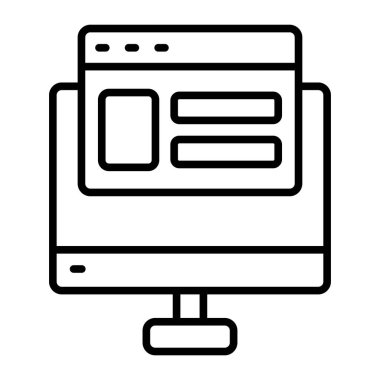 Bilgisayar simgesi. Beyaz üzerine izole edilmiş masaüstü vektör simgelerinin basit çizimi