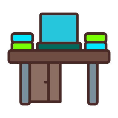 Sandalye simgesi ve vektör illüstrasyonlu bilgisayar masası