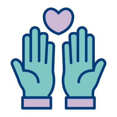 Kalp ve eldiven ikonu olan el, vektör çizimi tasarımı