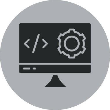 Beyaz arkaplanda vektör programlama ve kodlama simgesi.