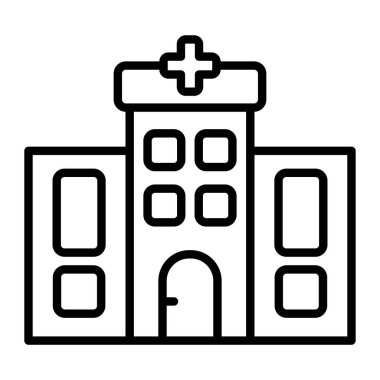 Hastane binası ikon ana hatları vektörü. Hastane sağlık