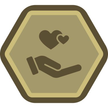 bağış vektörü ikonu. Bu yuvarlak düz sembol beyaz arkaplanda kahverengi ve sarı renklerdir..