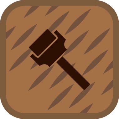 Çekiç işareti. Vektör. Açık beyaz arkaplanda kahverengi veya beyaz kraliyet gövdesinin sarı simgesi.