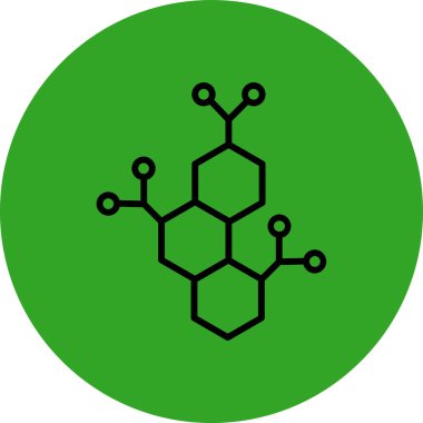 Bu iki renkli düz simgedeki kimya vektörü simgesi çizilmiş ve yeşil renkler, gri renkler, yuvarlak açılar, beyaz arkaplanda izole edilmiş