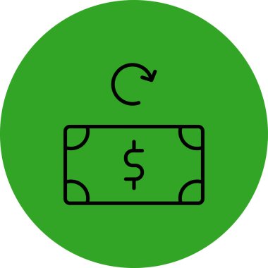 Dolar vektör simgesi. bu yuvarlak düz sembol yeşil renklerle ve beyaz arkaplanda çizilir.