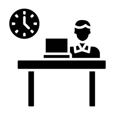 Laptop simgesi ve vektör illüstrasyonlu ofis masası