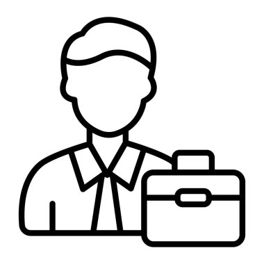 Evrak çantası ikonu olan bir işçi. Web için evrak çantası vektör simgesi olan işadamlarının ana hatları