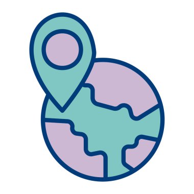 küresel konum simgesi vektörü. İnce çizgi işareti. izole edilmiş sınır sembolü çizimi