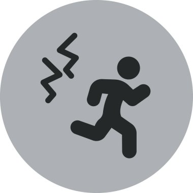 koşan adam simgesi. Vektör çizimi. düz ikonik sembol, gri renk, yuvarlak arkaplan ağ ve yazılım arayüzleri için beyaz arkaplan.