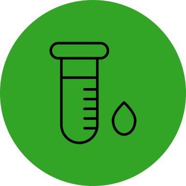 Test tüpü simgesi. Vektör biçimi düz ikonik sembol, yuvarlak açılar, yeşil renk, beyaz arkaplan.