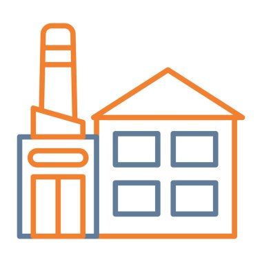 Fabrika inşa vektör simgesi. Tarz düz sembol, yumuşak mavi renk, yuvarlak açılar. beyaz arkaplan.