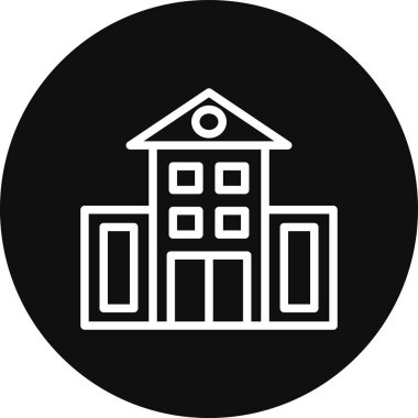 Okul binası ikonu. Web için basit eğitim vektör sembolü çizimi.