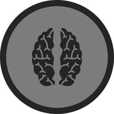 Beyin ikonu. Beyaz arkaplanda yuvarlak gri renkler ve gri renkler içindeki bu sembol çizim vektör biçimi