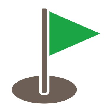 Golf bayrağı simge vektör biçimi çift renkli düz simge sembolü, yeşil ve gri renkler, yuvarlak açılar, beyaz arkaplan