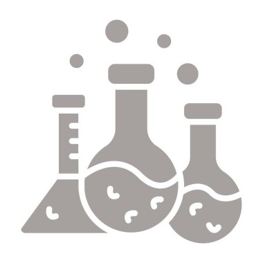 Laboratuvar matarası çizgisi ve katı ikon, kimya konsepti, test tüplü matara, test tüplü laboratuvar işareti ve ana hatlı matara.