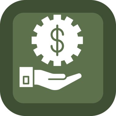 Geliştirme dolar simgesi. vektör biçimi yuvarlak açılı çift renkli düz yuvarlak sembol, eko yeşil ve beyaz renkler, gri arkaplan.