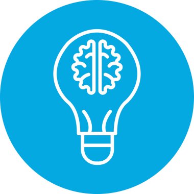 Beyin vektör simgesi. biçim düz yuvarlak sembol, beyaz renk, yuvarlak açılar, mavi arkaplan.